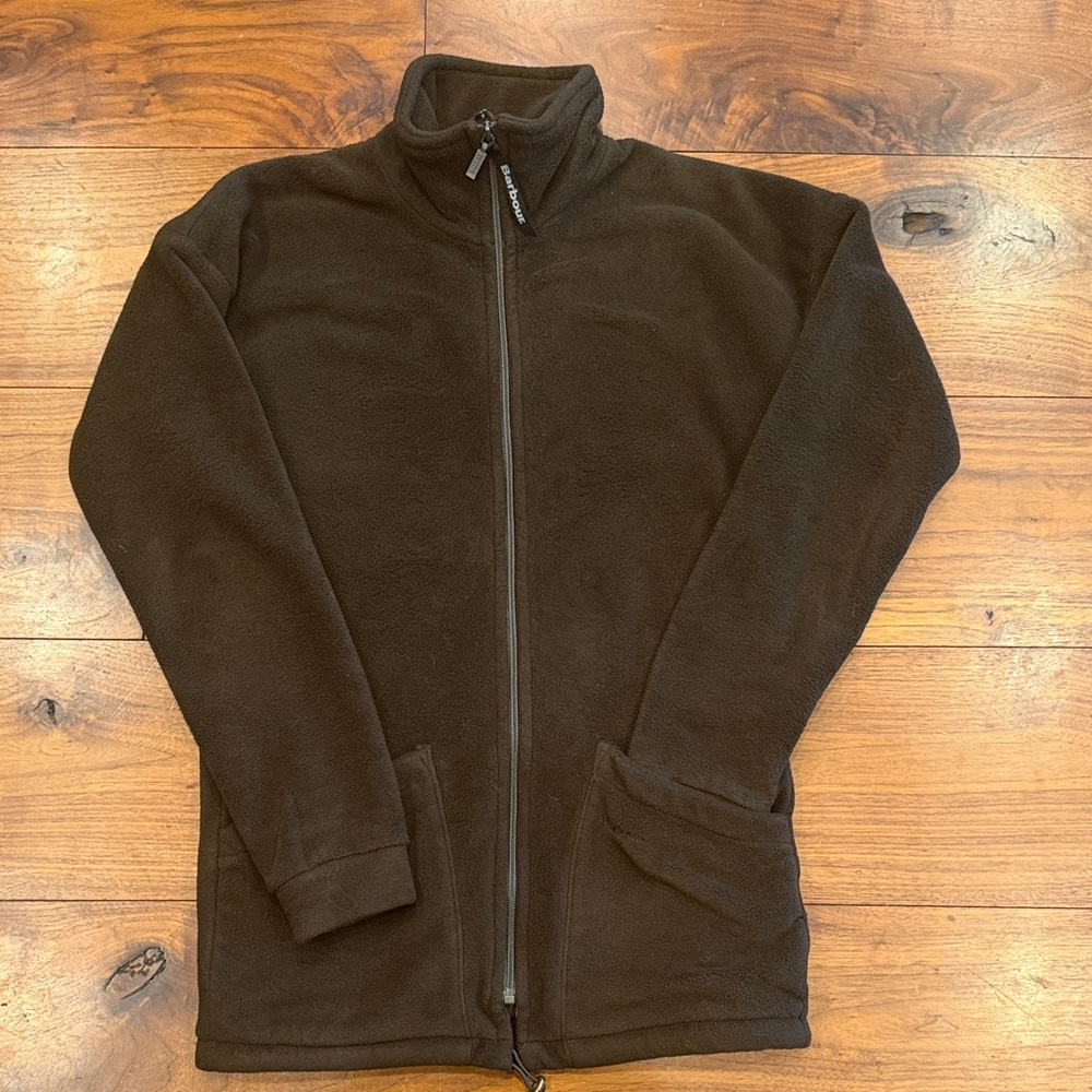 Barbour ladies fleece zip jacket. Classic tartan lining. Light wear.